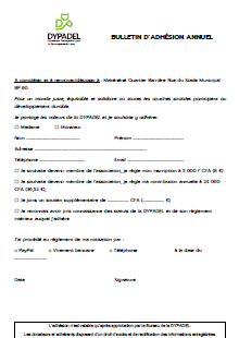 Bulletin d'adhésion à Dypadel